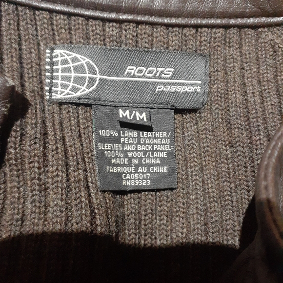 Roots Passport Men's Size Medium Jacket Leather Front Wool Back and Sleeves - Picture 3 of 3